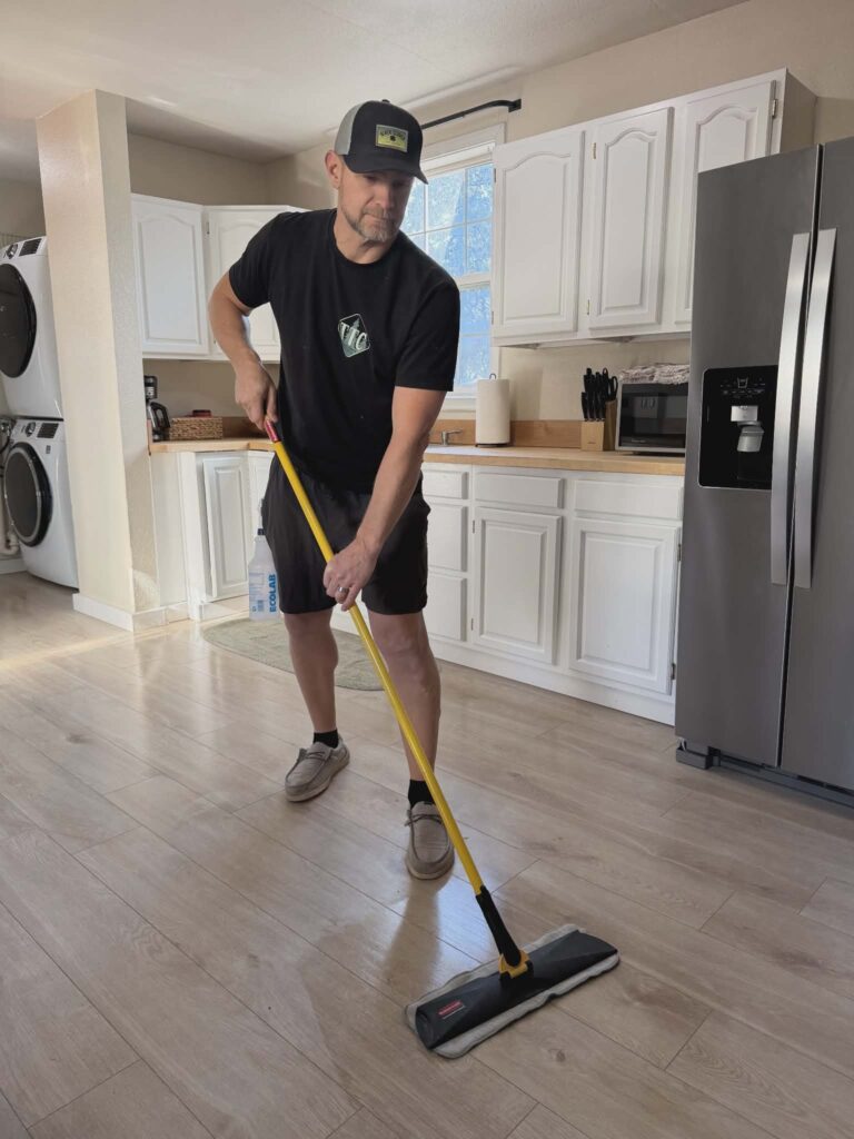 Owner cleaning floors in Grants Pass | Three Trees Cleaning